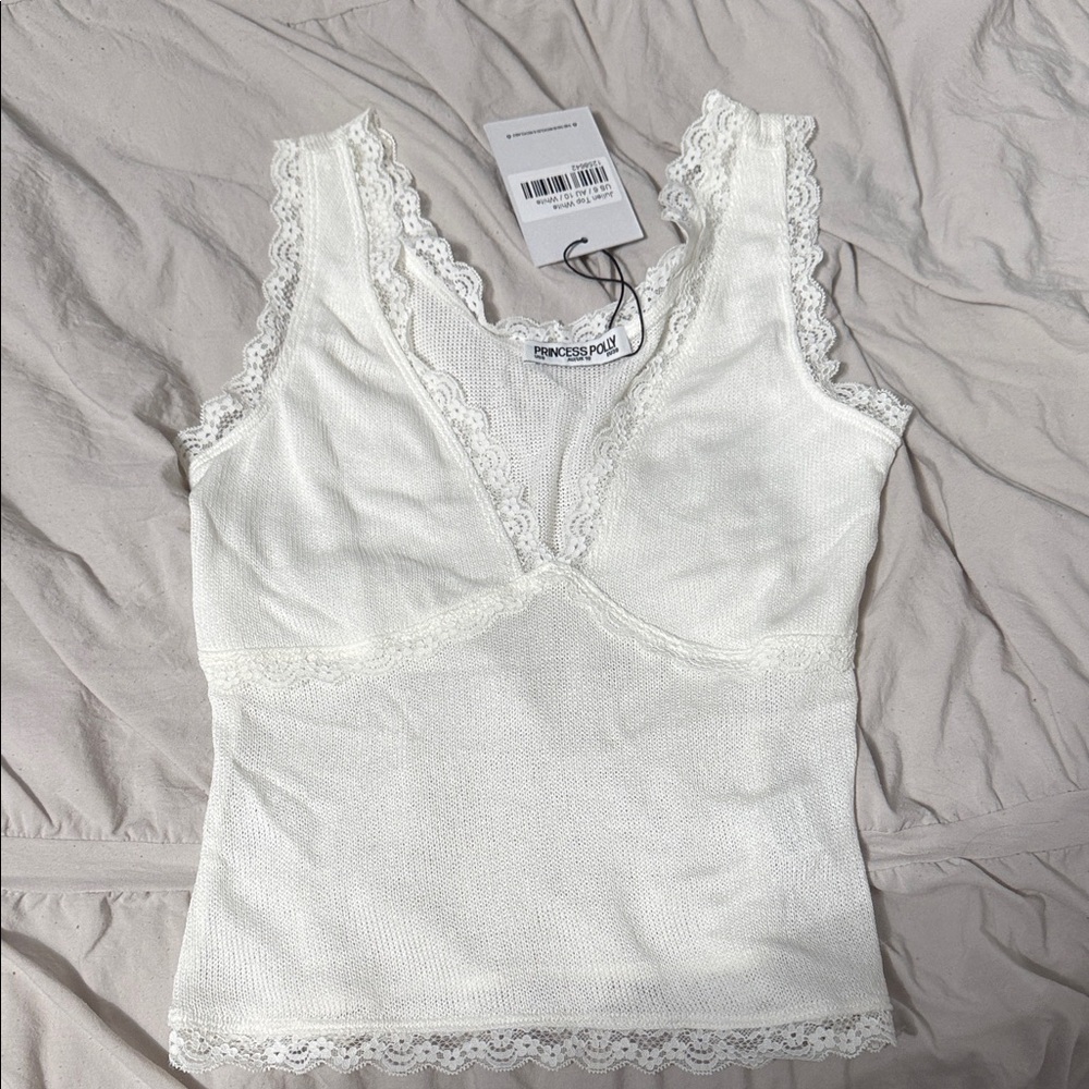 Princess Polly White Lace Trim Tank Top